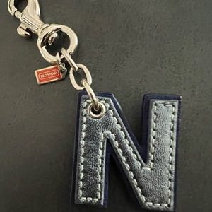 Coach Leather Initial Alphabet Letter "N" N Key Fob Chain Keychain Charm